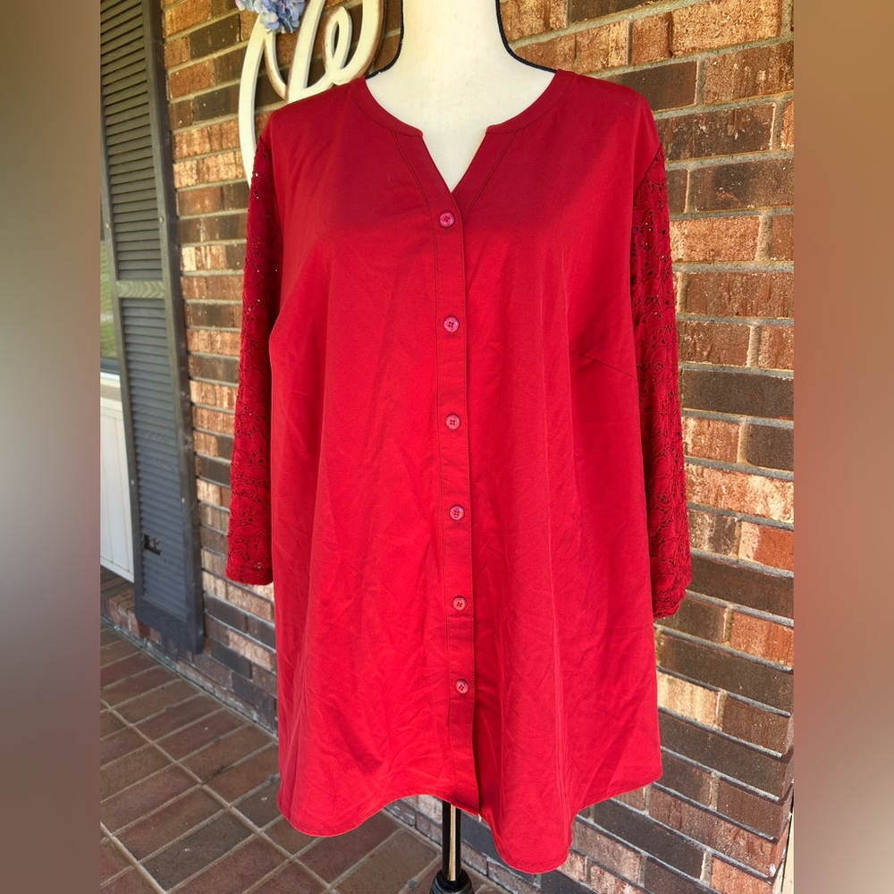 d & Co brand Women's Red Button-Up Top